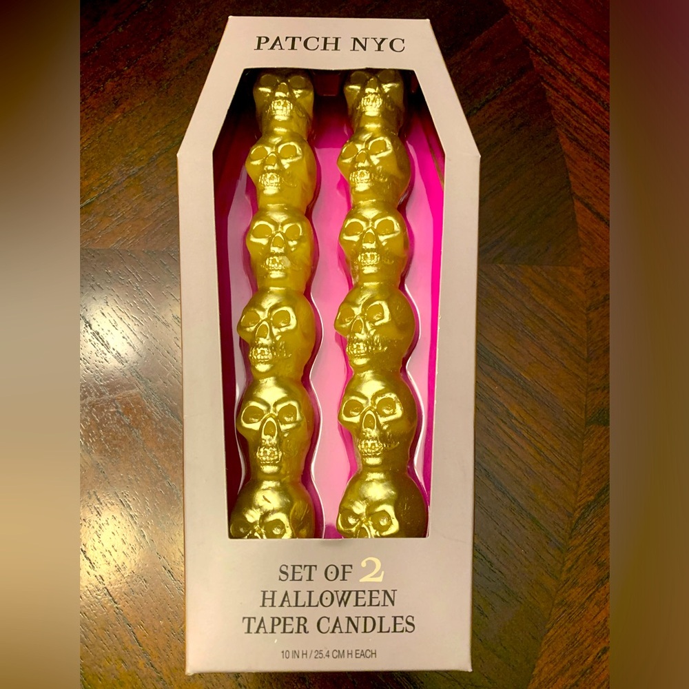 2 Gold Toned Skull Taper Candles